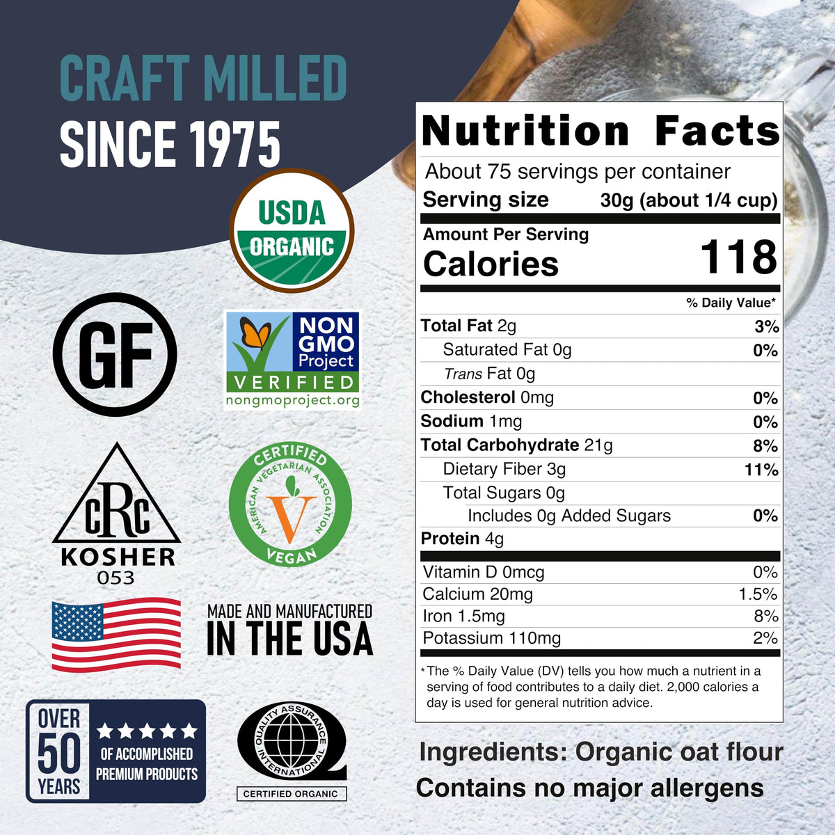 Great River Milling Organic Oat Flour pancakes; light batter for fluffy breakfasts.