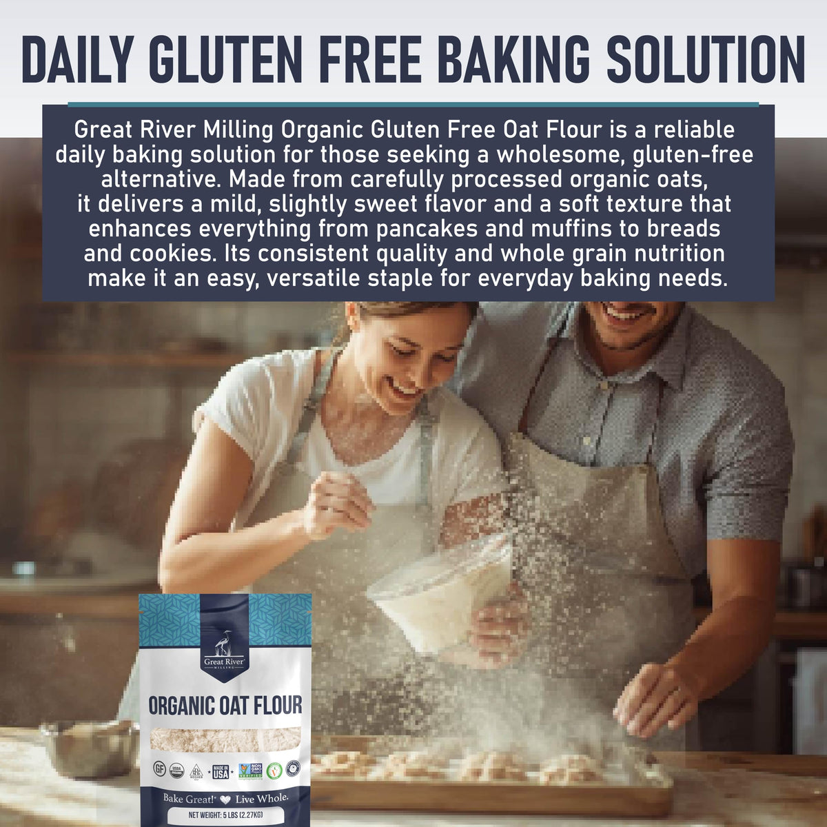 Great River Milling Oat Flour smooth crumb enhances batters and textures.