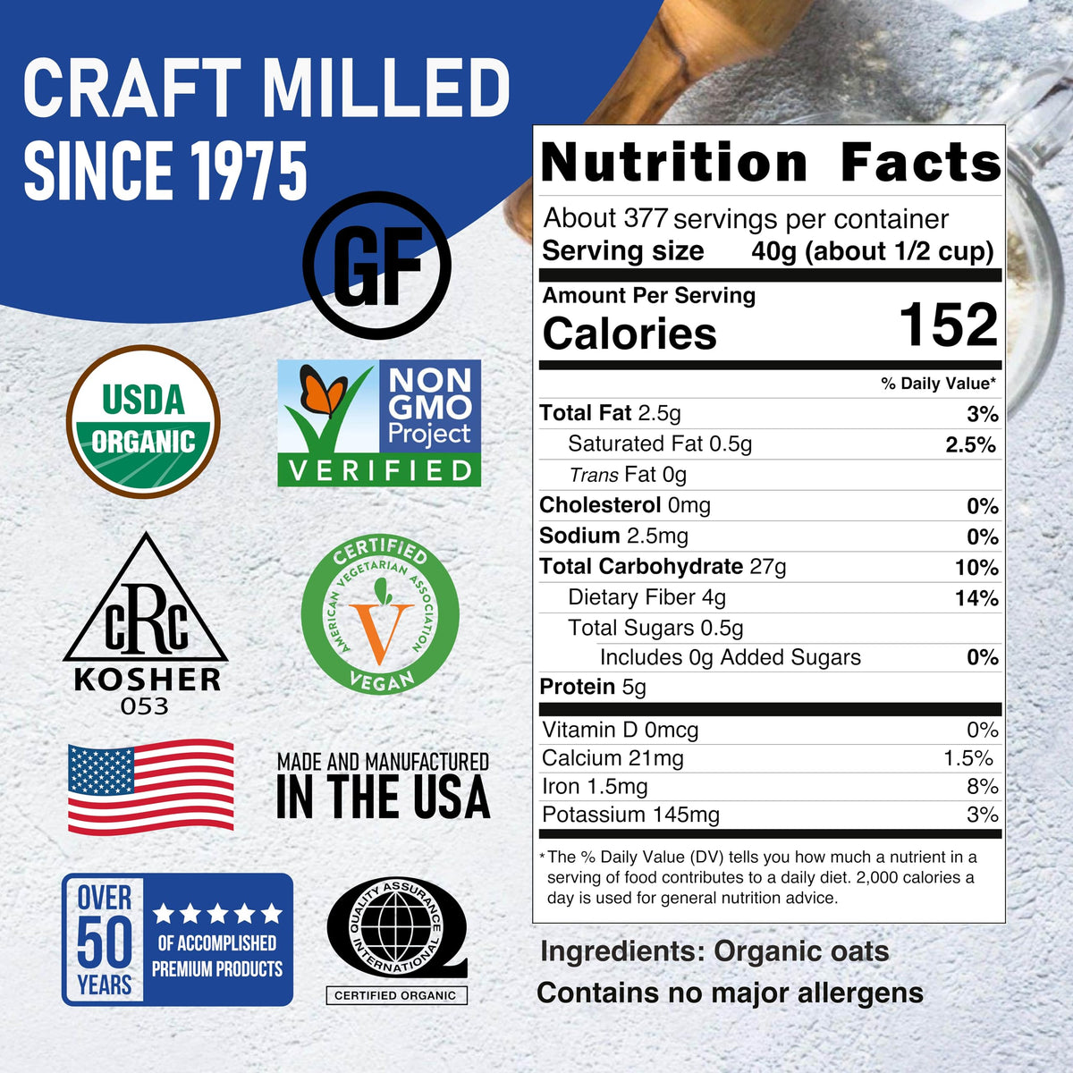 Great River Milling oats for oatmeal, granola, and baking with high-fiber, whole-grain nourishment