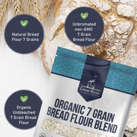 Great River Milling 7 Grain Flour measuring cup ready for baking.