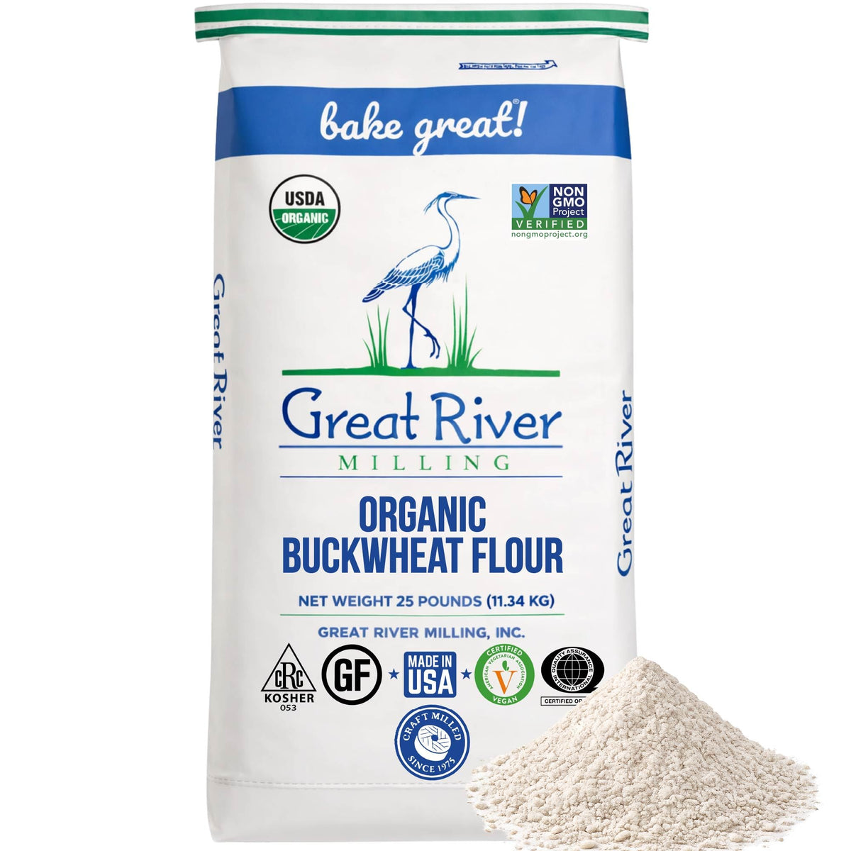 Great River Milling organic buckwheat flour bag, ideal for gluten-free baking and whole-grain flavor