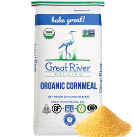 Great River Milling Organic cornmeal medium grind bag for hearty cornbread and polenta.