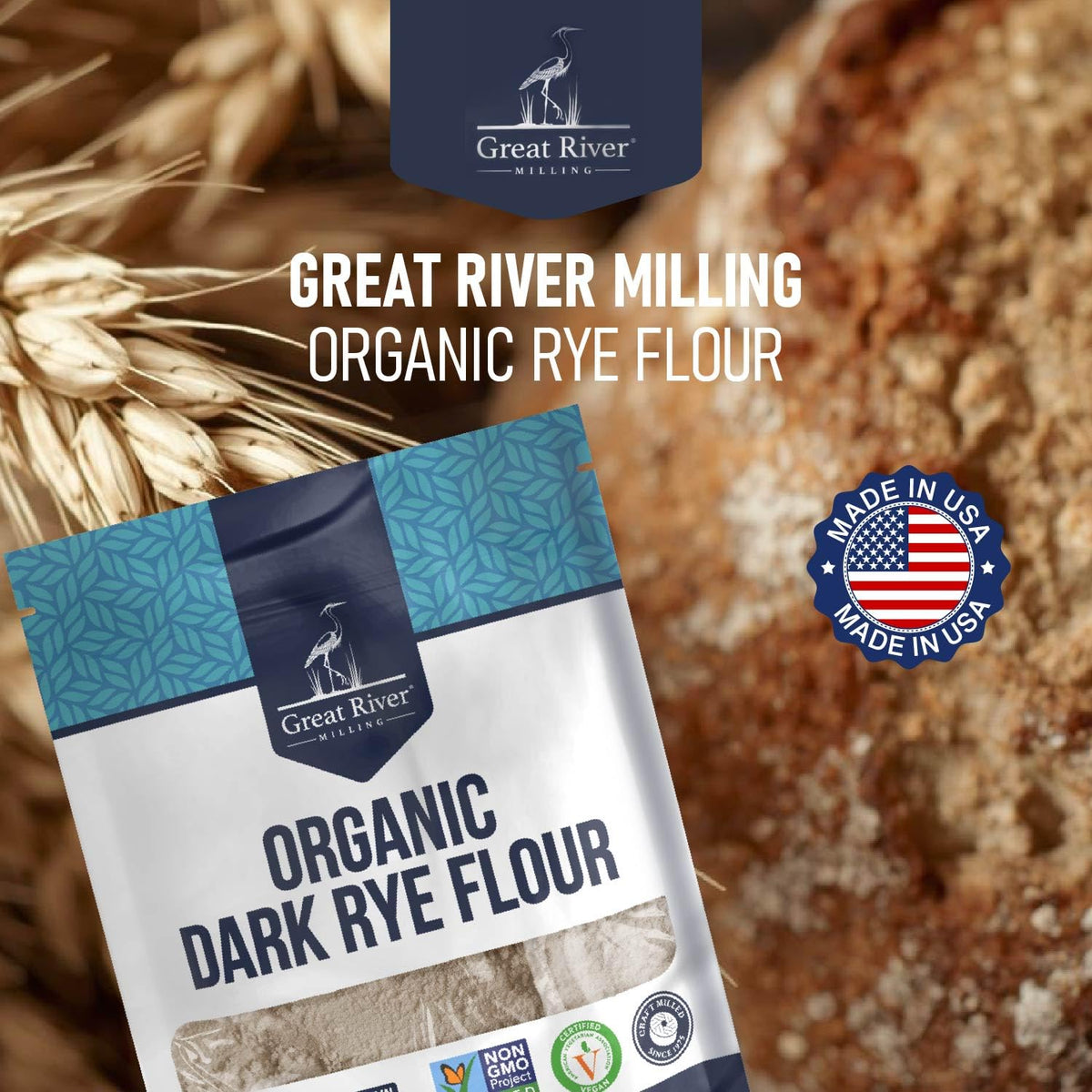 Great River Milling Organic Dark Rye Flour artisan bakery scene suggests authenticity.
