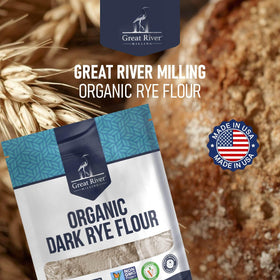 Great River Milling Organic Dark Rye Flour artisan bakery scene suggests authenticity.