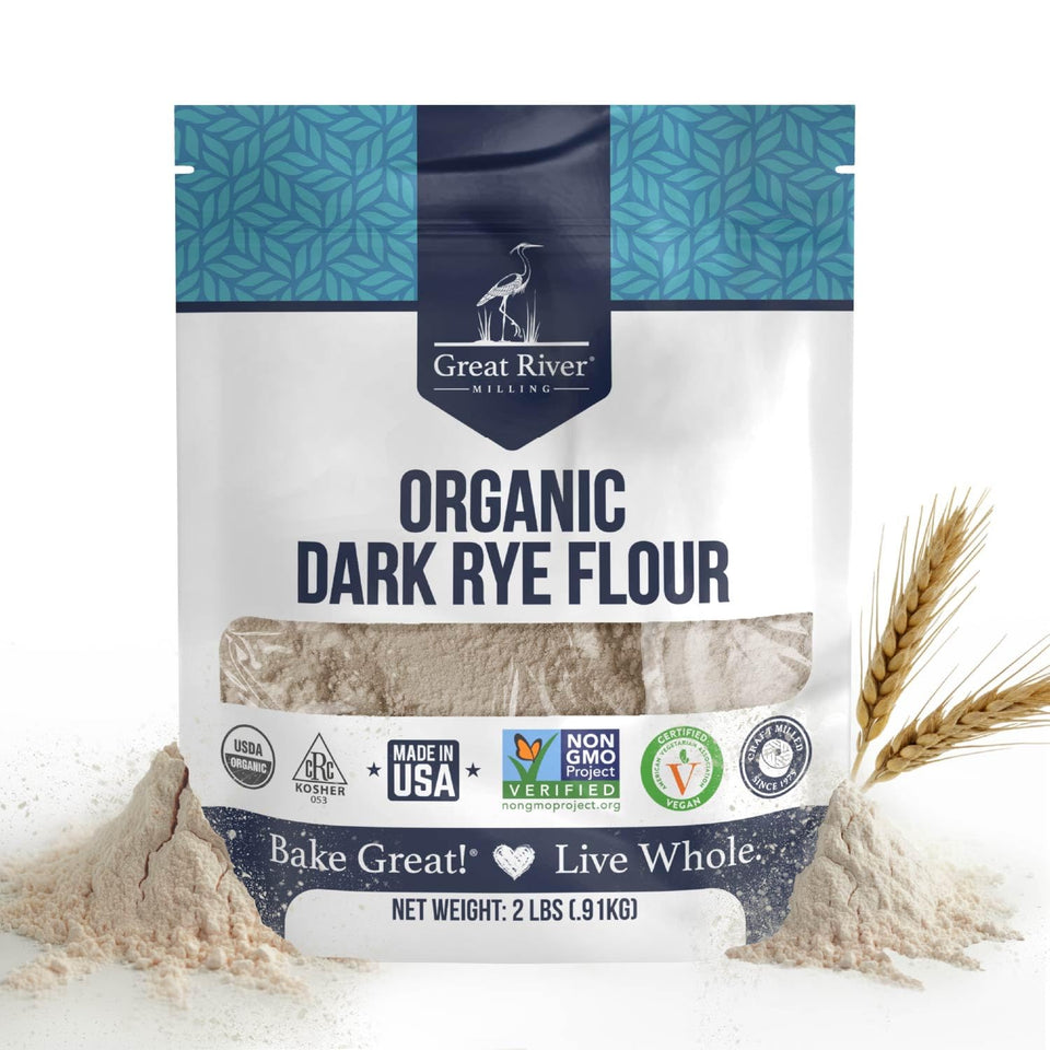 Great River Milling Organic Dark Rye Flour bag ideal for rustic loaves