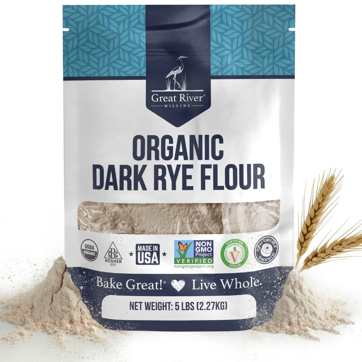 Great River Milling Organic Dark Rye Flour bag for rustic breads and clean-label baking.