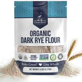Great River Milling Organic Dark Rye Flour bag for rustic breads and clean-label baking.