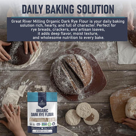 Great River Milling Organic Dark Rye Flour kitchen-scale prep for precise bakes.