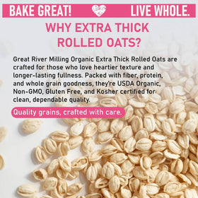 Great River Milling Organic Extra Thick Rolled Oats in measuring cup for granola or baking