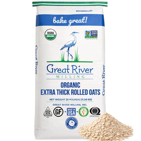 Great River Milling Organic Extra Thick Rolled Oats pack image for hearty oatmeal and baking