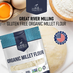 Great River Milling Organic Millet Flour in a baking blend setup.