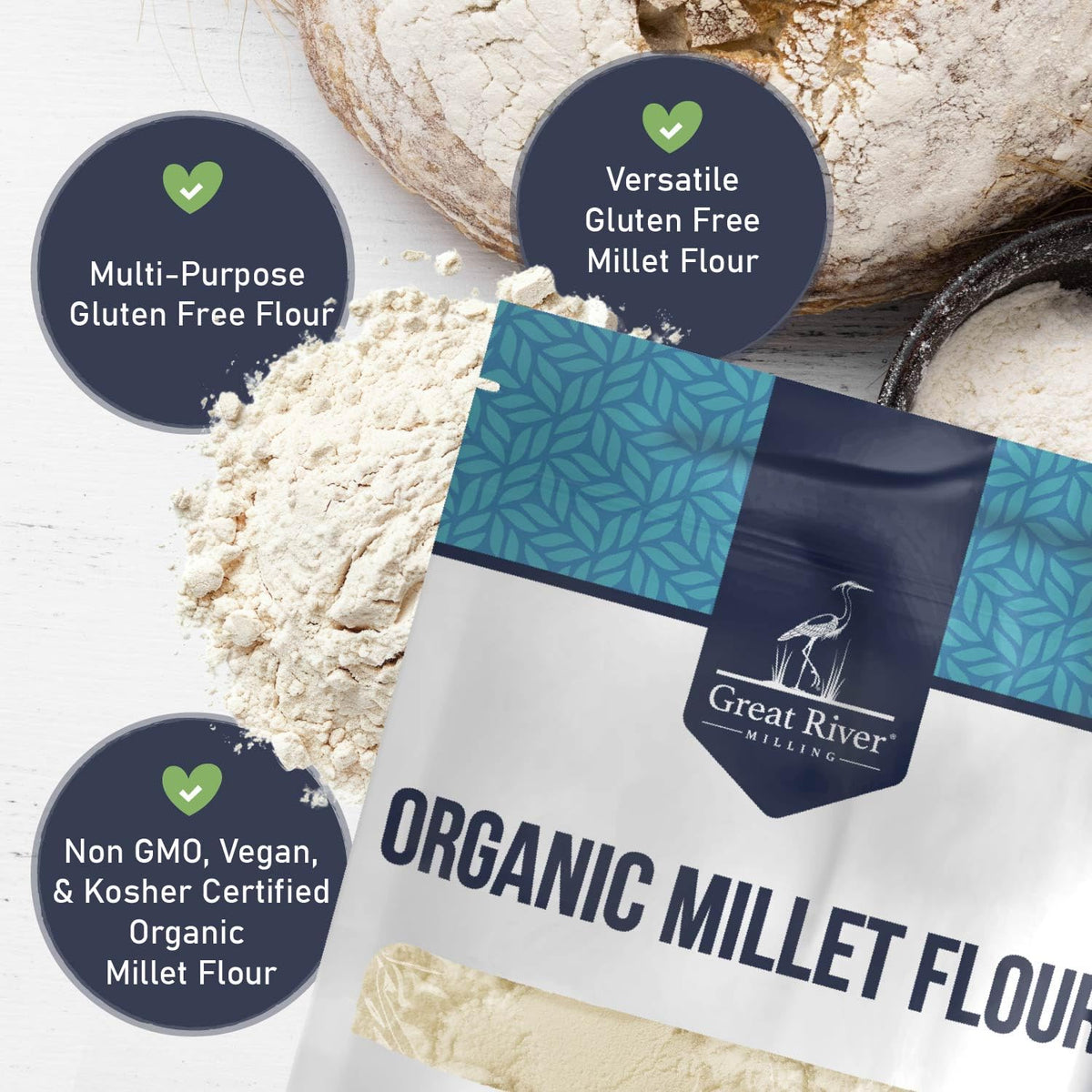 Great River Milling Millet Flour being poured into batter for quick meals.