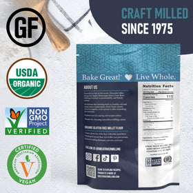 Great River Milling Millet Flour storage bag ready for pantry use.