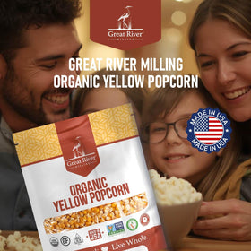 Great River Milling Organic Non-GMO seal signals a natural, GMO-free snack choice.