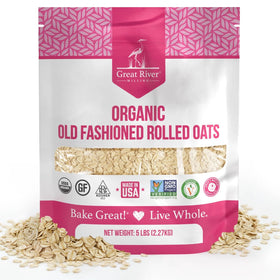 Great River Milling Organic Old Fashioned Rolled Oats bag for versatile breakfast and baking.