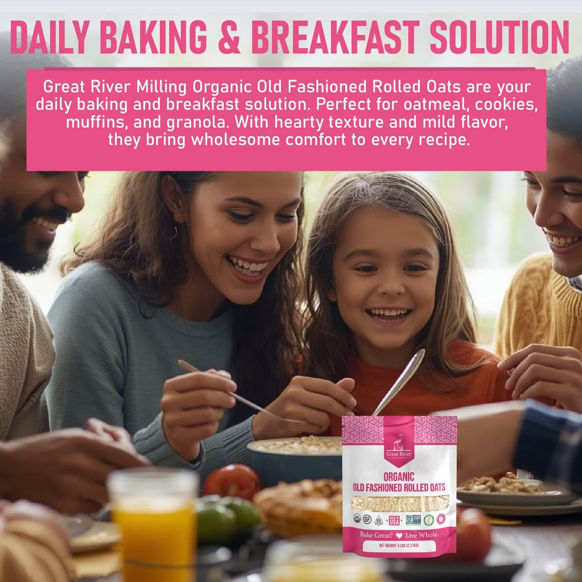 Great River Milling Organic Old Fashioned Rolled Oats cookies baked with chewy oat goodness.