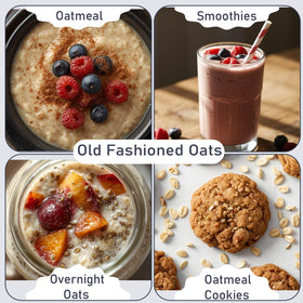 Great River Milling Organic Old Fashioned Rolled Oats granola serving suggests crunchy, satisfying snack.