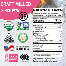 Great River Milling Organic Old Fashioned Rolled Oats pour shows hearty texture ready for hot oats.