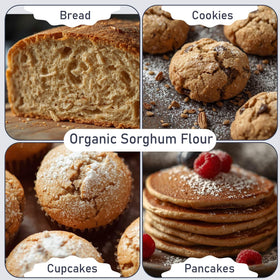 Gluten-free breads prepared using organic sorghum flour for wholesome loaves.