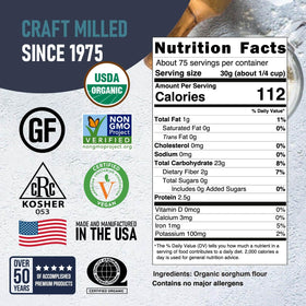Scoop and measure sorghum flour for precise gluten-free recipes.