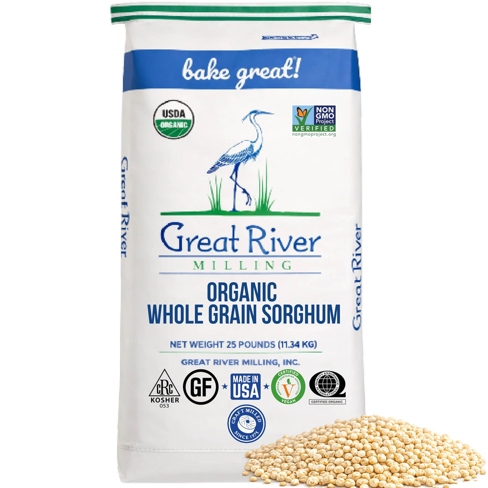 Great River Milling Organic Sorghum 25 lb bag, ideal for salads, pilaf, or porridge
