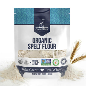 Great River Milling Organic Spelt Flour bag front for wholesome bread baking.