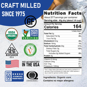 Great River Milling organic whole corn kernels closeup showcases nutrient-rich whole grain.