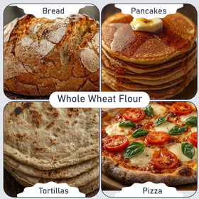Great River Milling Organic Whole Wheat Flour kitchen scene at prep area with flour bag