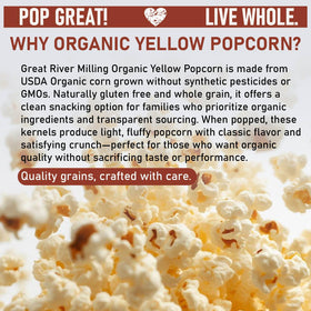 Great River Milling Organic Yellow Popcorn Kernels in a bowl ready for quick snacking.