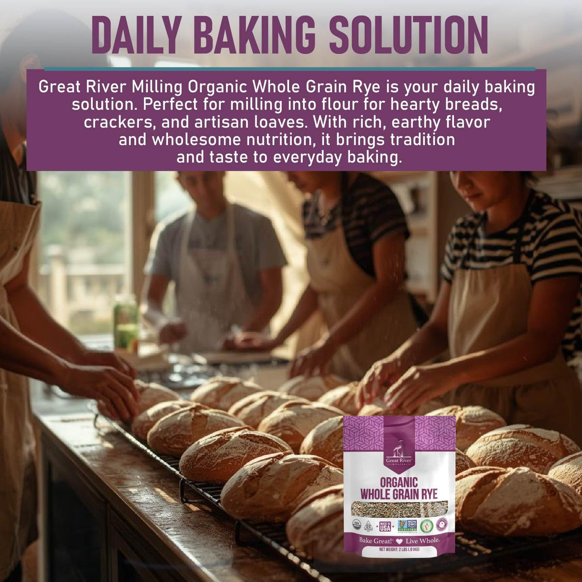 Great River Milling organic-certified rye berries emphasize clean, humble ingredients.