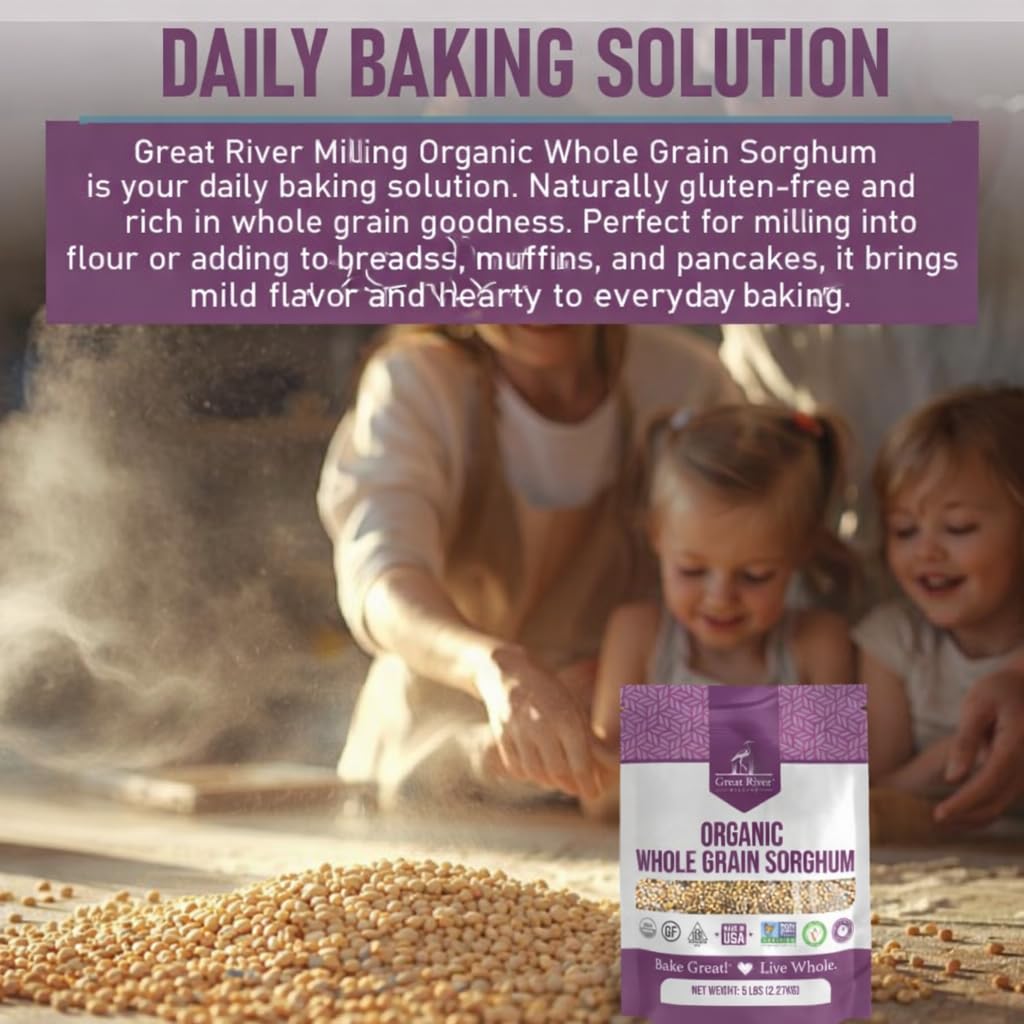 Great River Milling sorghum baking dough hints gluten-free versatility.
