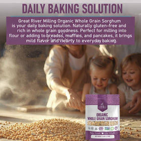 Great River Milling sorghum baking dough hints gluten-free versatility.