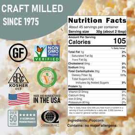 Great River Milling White Popcorn Kernels close up highlights premium kernels for tender popcorn.