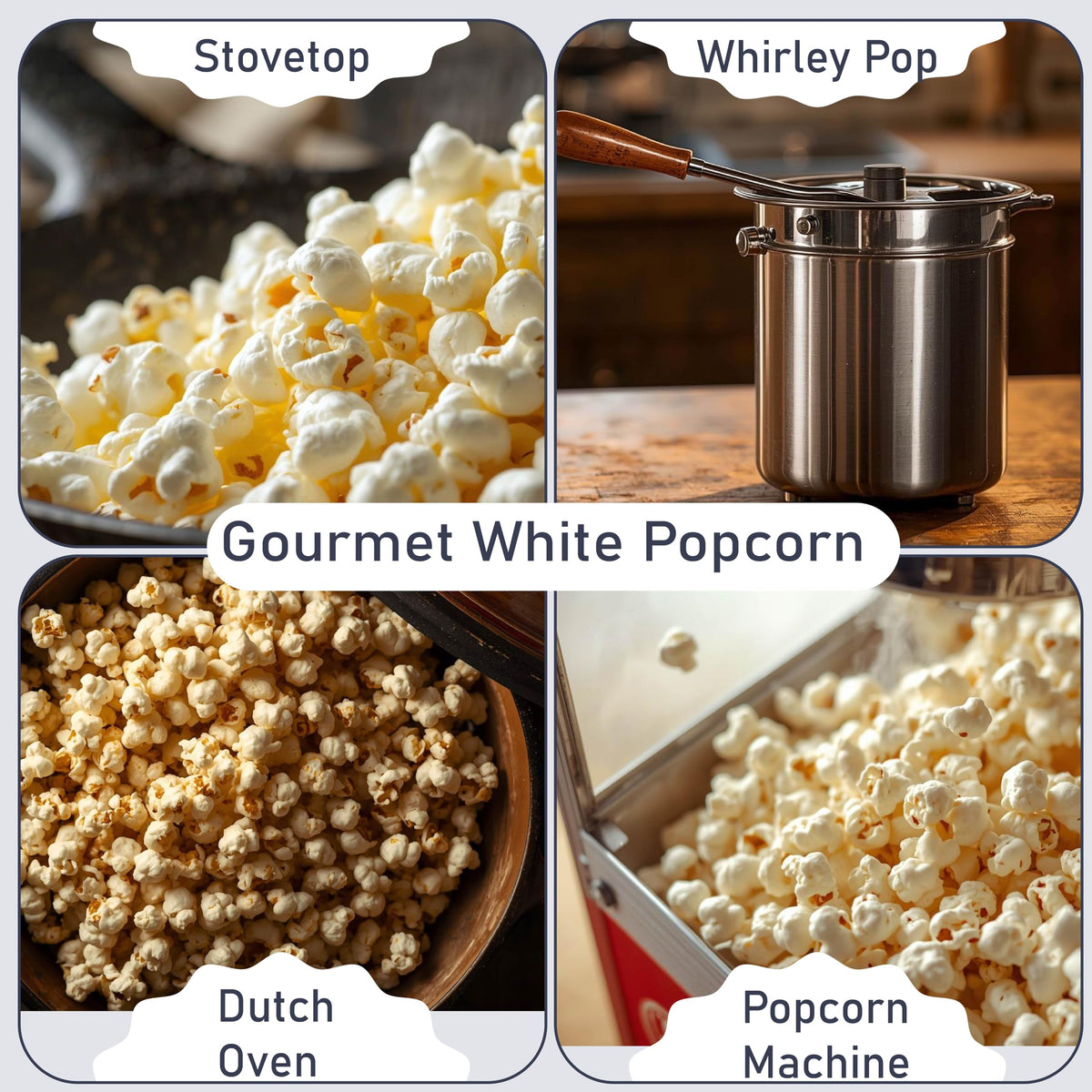 Great River Milling White Popcorn Kernels on the stovetop with butter and sea salt aroma.