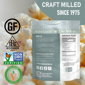 Great River Milling White Popcorn Kernels USA made label showcased on packaging.