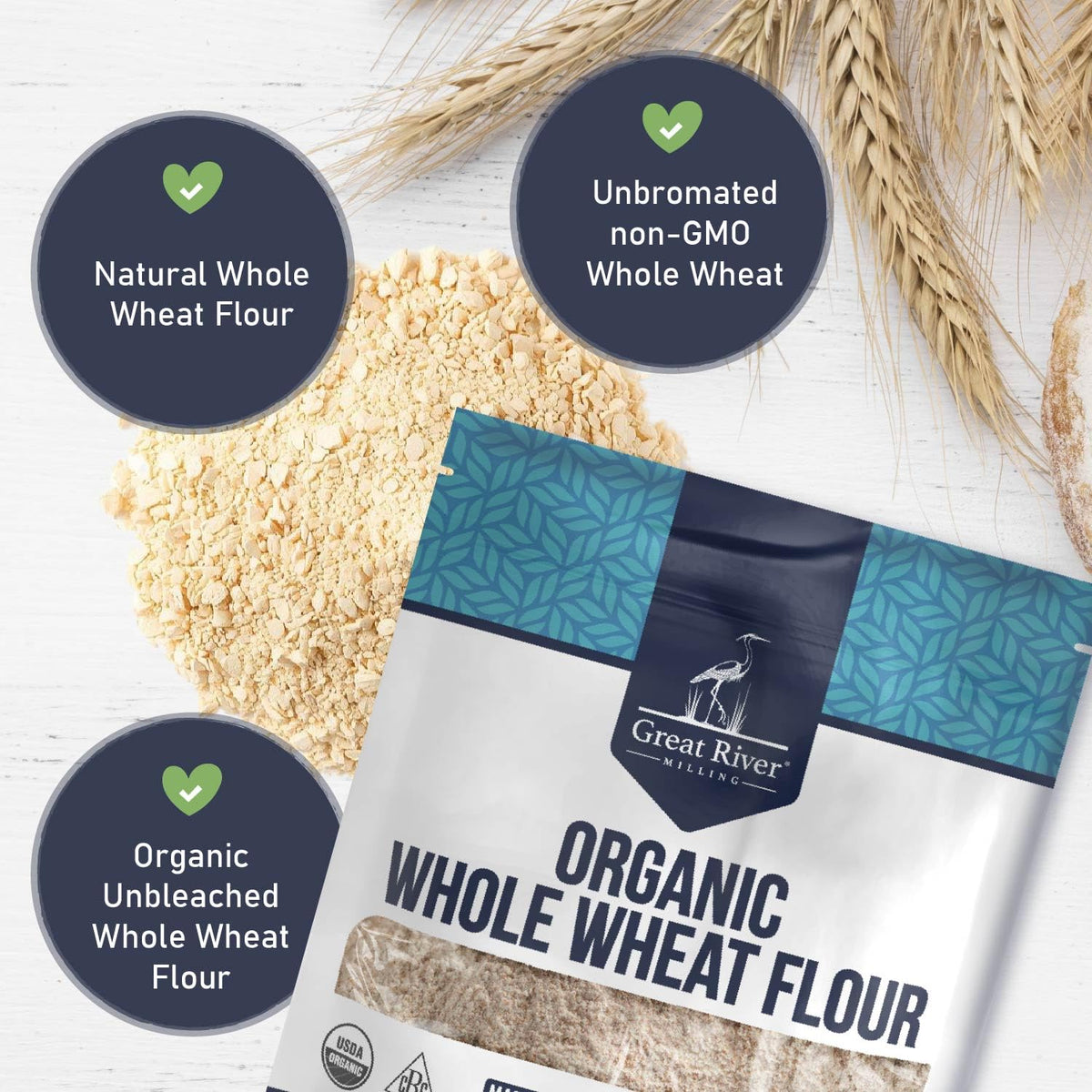 Great River Organic Milling flour pantry bag on kitchen shelf