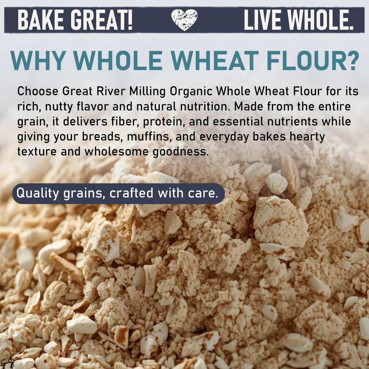 Close-up of Great River flour showing wholesome texture