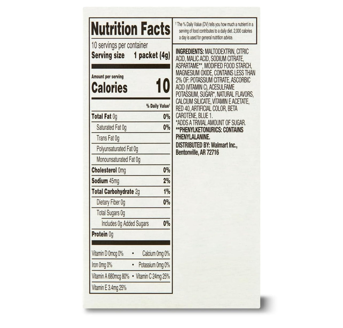 Great Value 40 packets total display, ideal for family use and sharing.