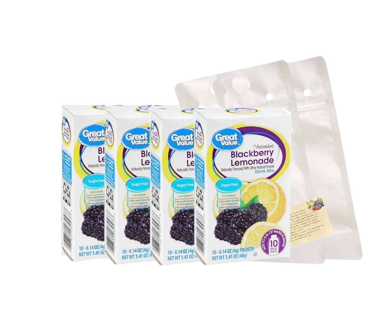 Great Value blackberry lemonade drink mix box showing the bundled set for easy stocking.