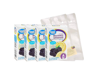 Great Value blackberry lemonade drink mix box showing the bundled set for easy stocking.