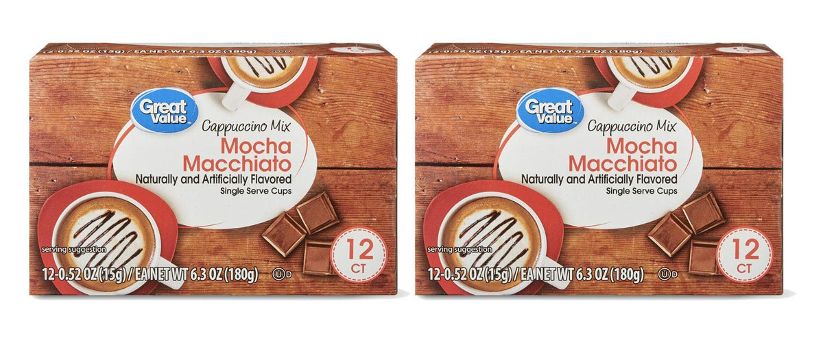 Great Value cappuccino pods in a box for easy single-serve mornings.