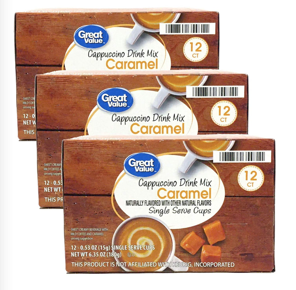 Great Value Cappuccino Pods caramel cup delivers a quick cafe-style indulgence.
