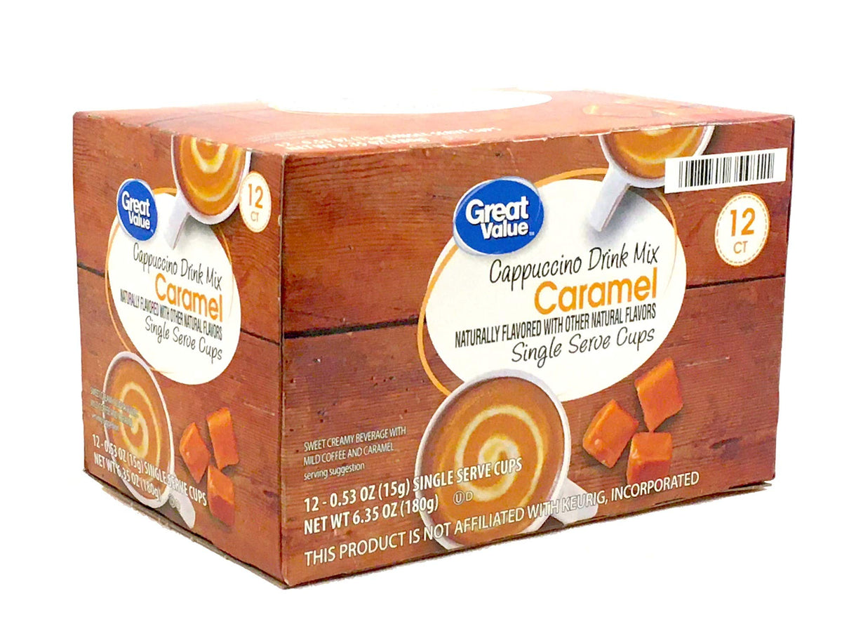 Great Value Cappuccino Pods close-up pod design highlights convenience.