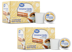 Great Value GV coffee pod packaging highlights value and freshness.