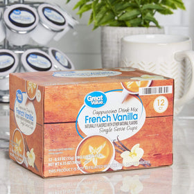 Great Value hot drink cups ready to mix with milk or water.