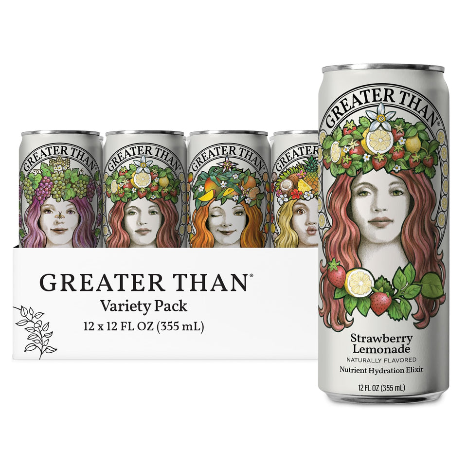 Greater Than Hydration for Her bottle close-up showing real fruit flavor for refreshed hydration.