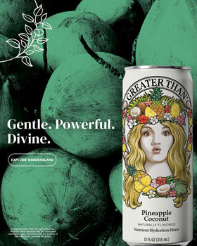 GREATER THAN Hydration for Her label closeup highlighting clean ingredients and plant-based vitamins