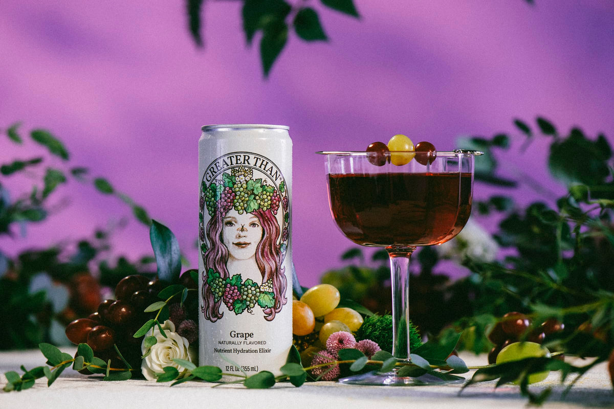 Greater Than Hydration for Her label detail showcases electrolyte balance.