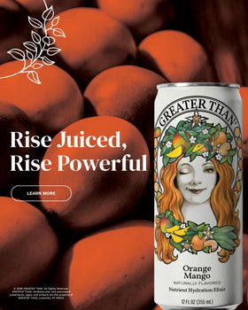 Greater Than Hydration for Her real fruit ingredients close-up emphasizing nutrients from fruits and vegetables