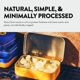 Greco Gum packaging plastic-free, eco-friendly design for natural chewing